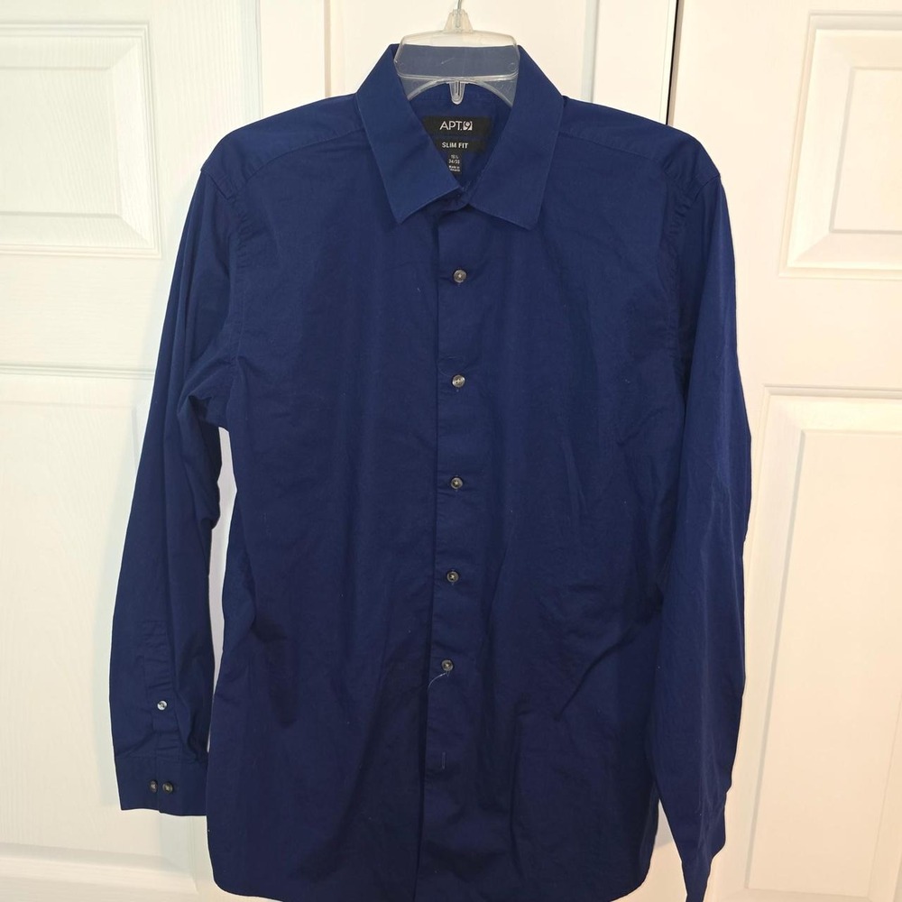 Apt. 9 Men's Slim Fit Long Sleeve Button Down Shirt Navy Blue Size 16 1/2 34/35